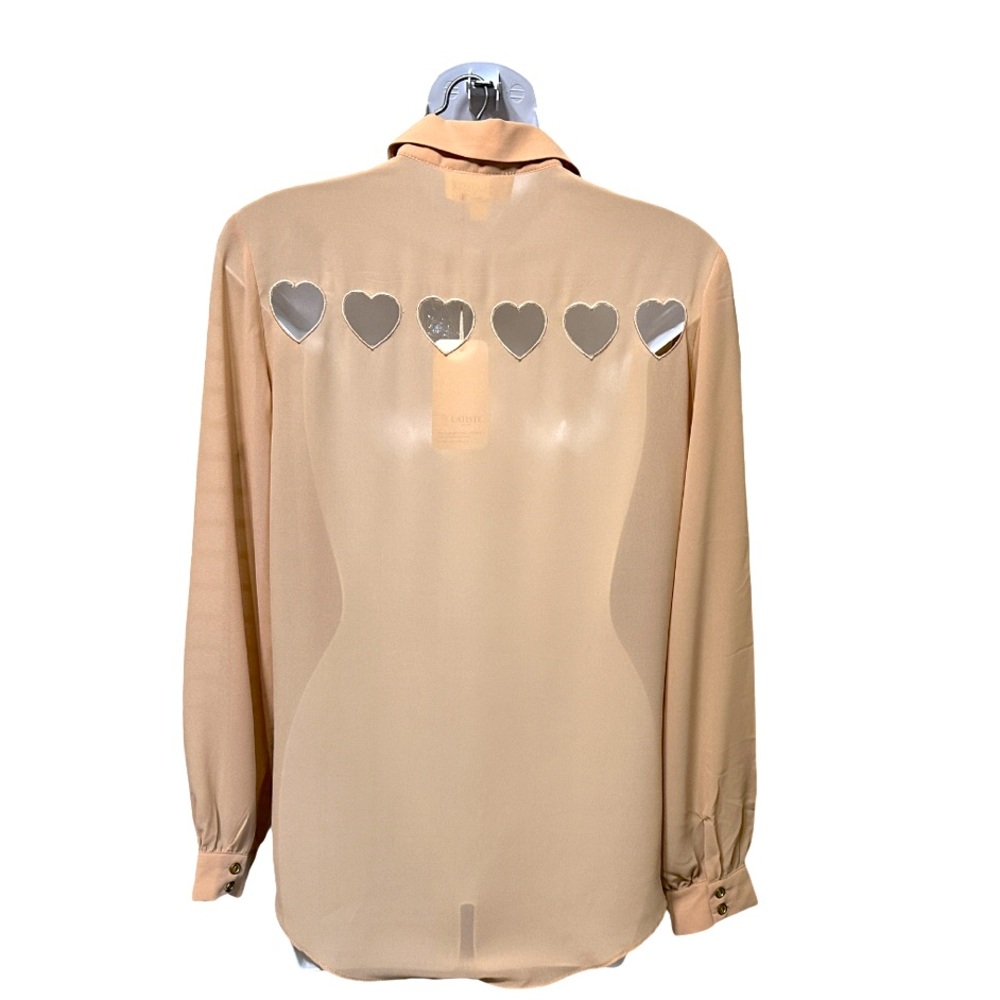 L’ATISTE | NWT Long Sleeve Sheer Button Up Collar Heart Cutout Blouse Shirt Top